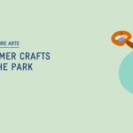 Banner that says Summer Crafts in the Park, with an illustration of a woman painting and a child with an easel