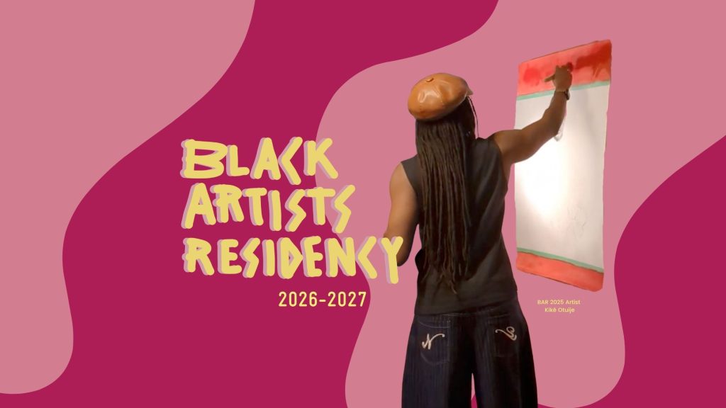 Banner that reads Black Artists Residency 2026-2027 with a photo of a person drawing a large scale drawing