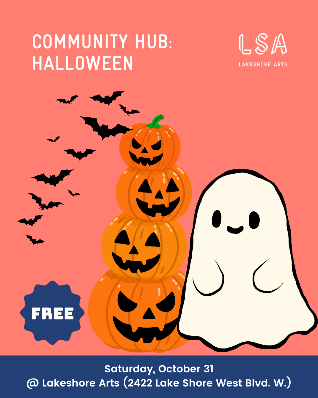 Halloween event graphic. Some cute bats, pumpkins and a ghost.