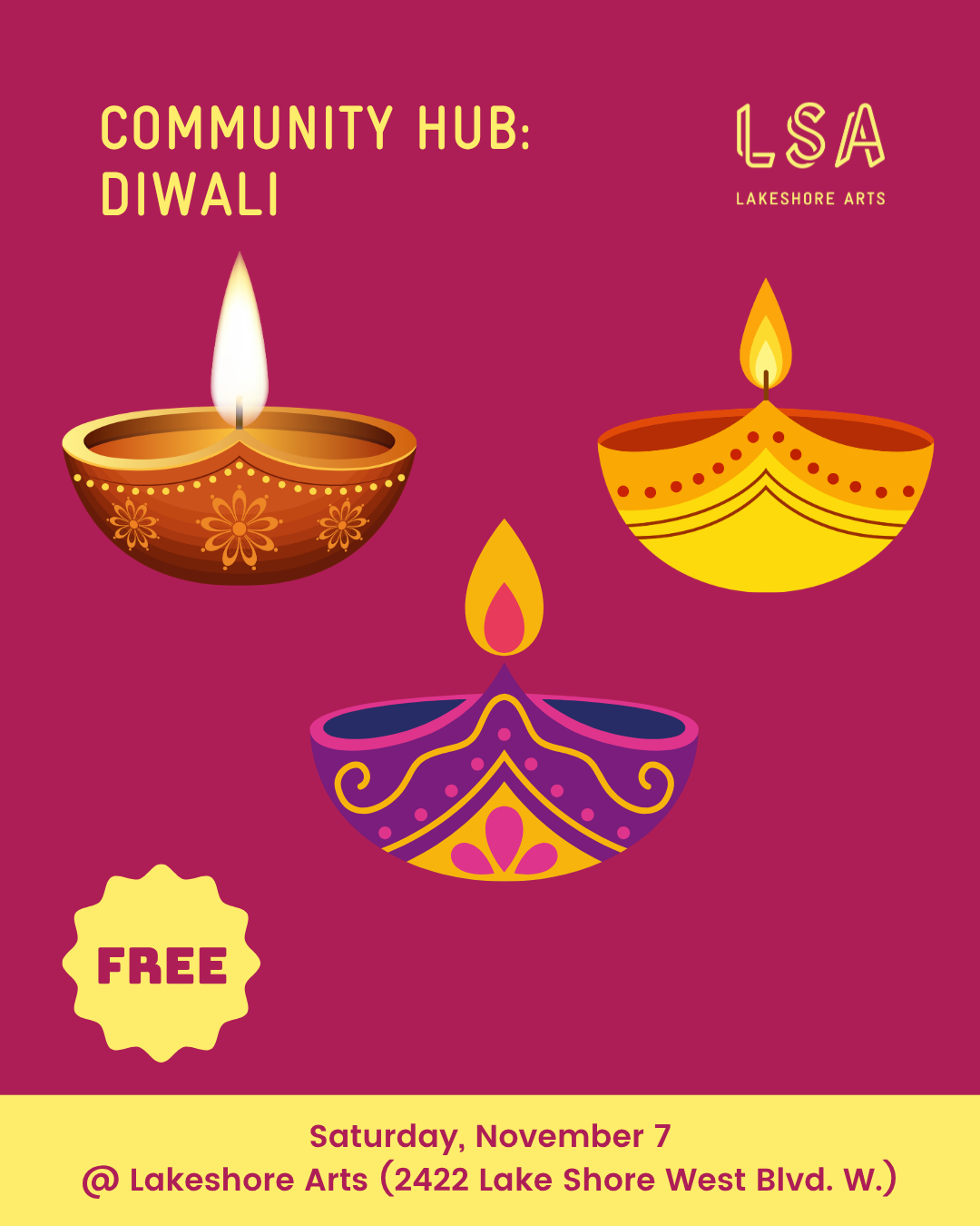 Diwali event poster. Image of diyas.