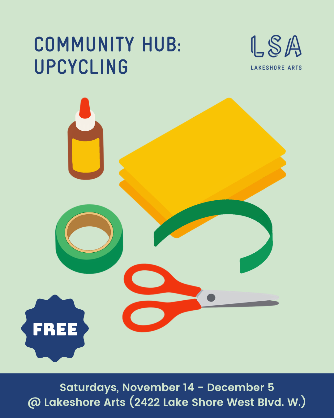 Upcycling Community Hub image. Craft supplies laid out on a table.
