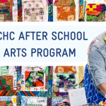 TCHC after school arts program web banner with a photo of Apanaki making art.