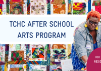 TCHC after school arts program web banner with a photo of Apanaki making art.