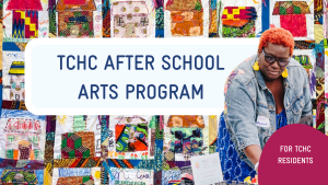TCHC after school arts program web banner with a photo of Apanaki making art.
