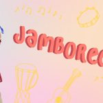 Jamboree banner with a picture of Janam and musical instruments